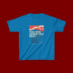 Kids Tee – “You Win When You Pray” Retro Wave Ocean Graphic