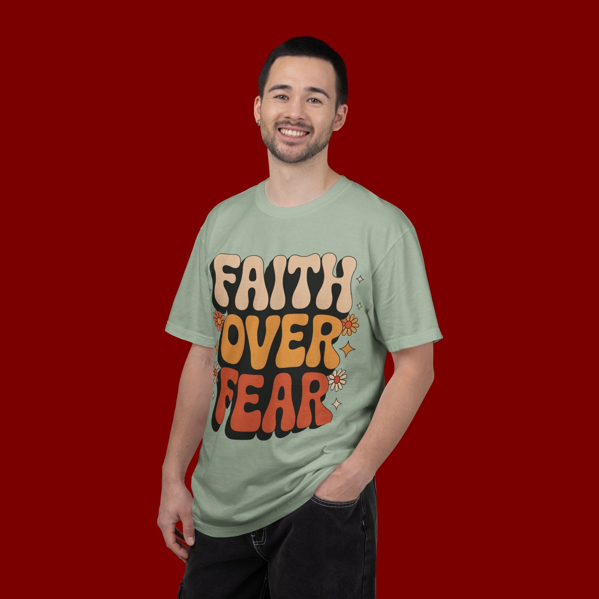 Faith Over Fear T‑Shirt — Retro Floral Inspirational Tee