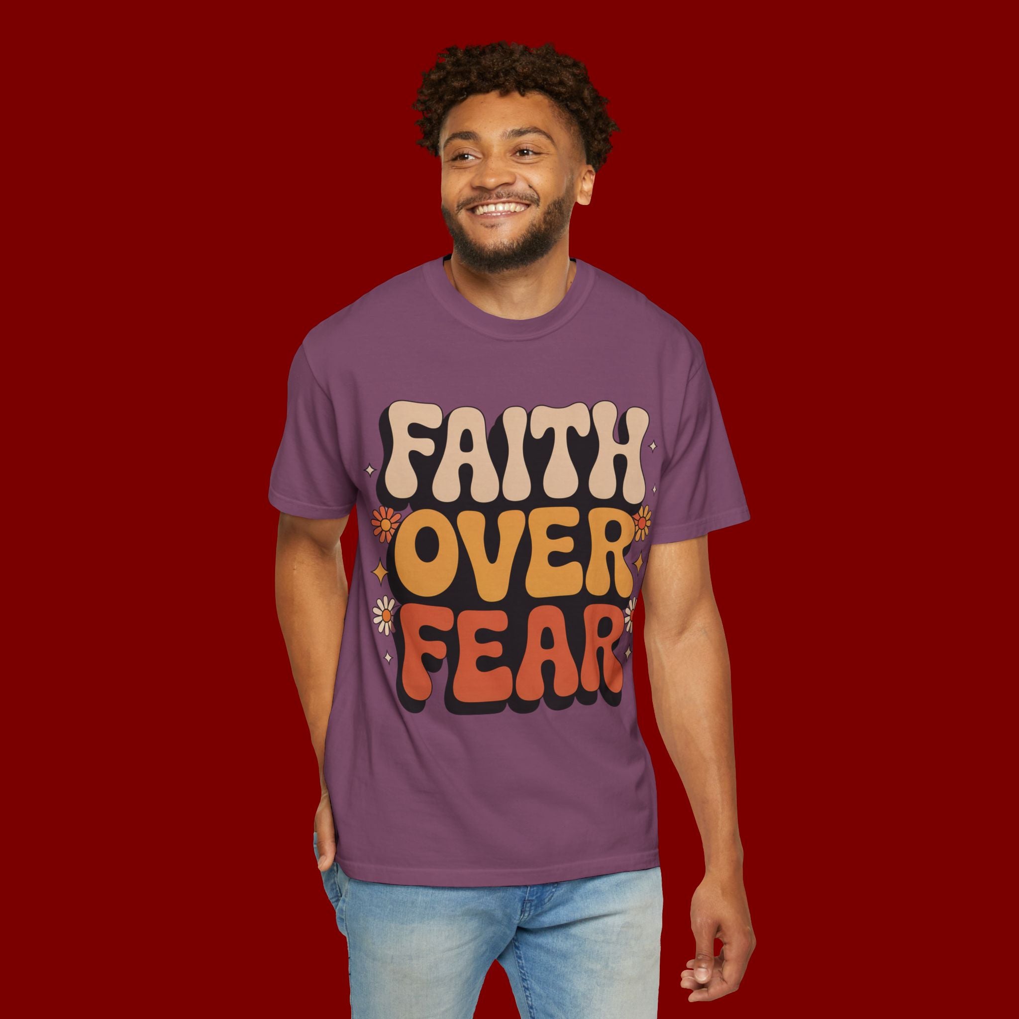 Faith Over Fear T‑Shirt — Retro Floral Inspirational Tee