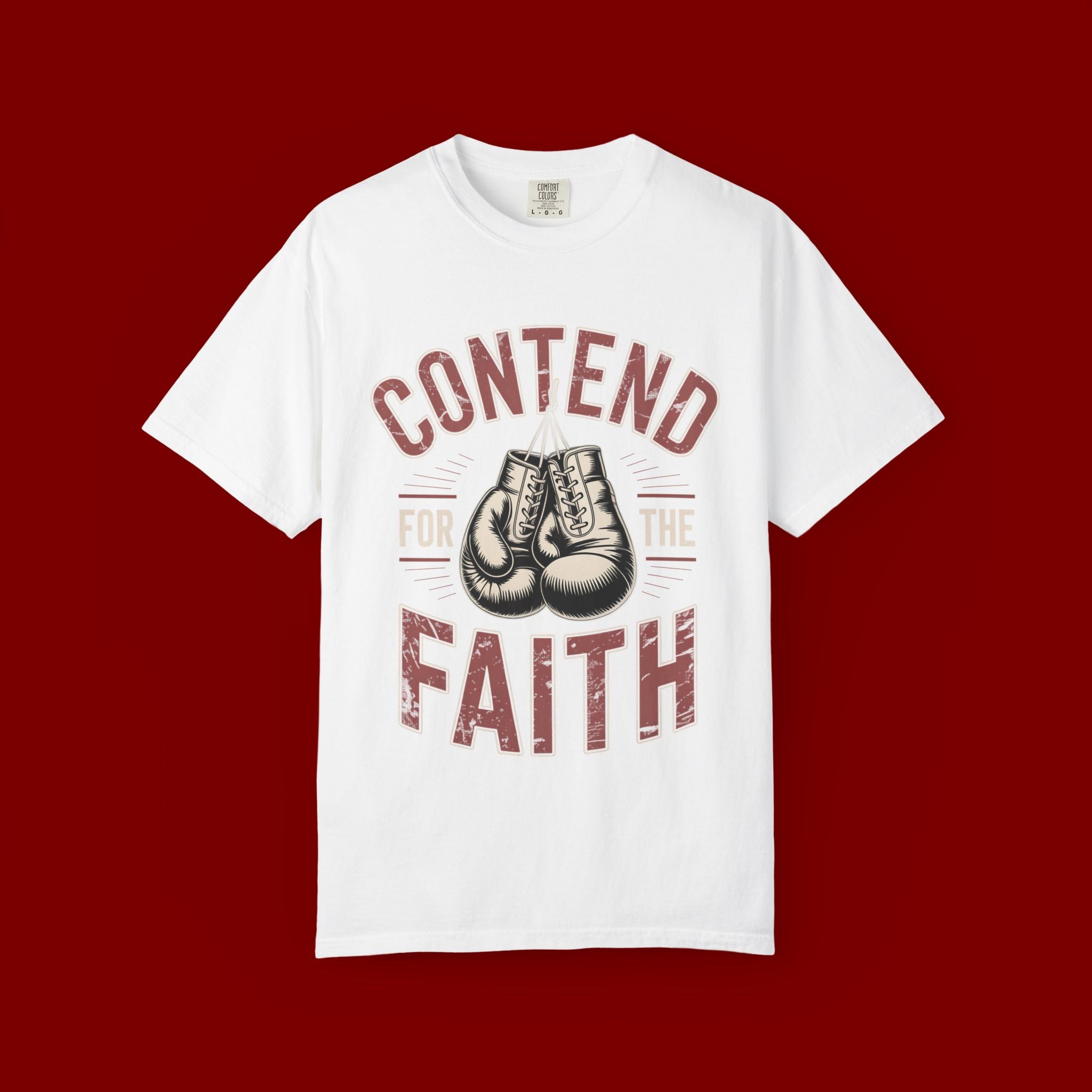 Contend for the Faith T-Shirt — Vintage Boxing Gloves Christian Tee