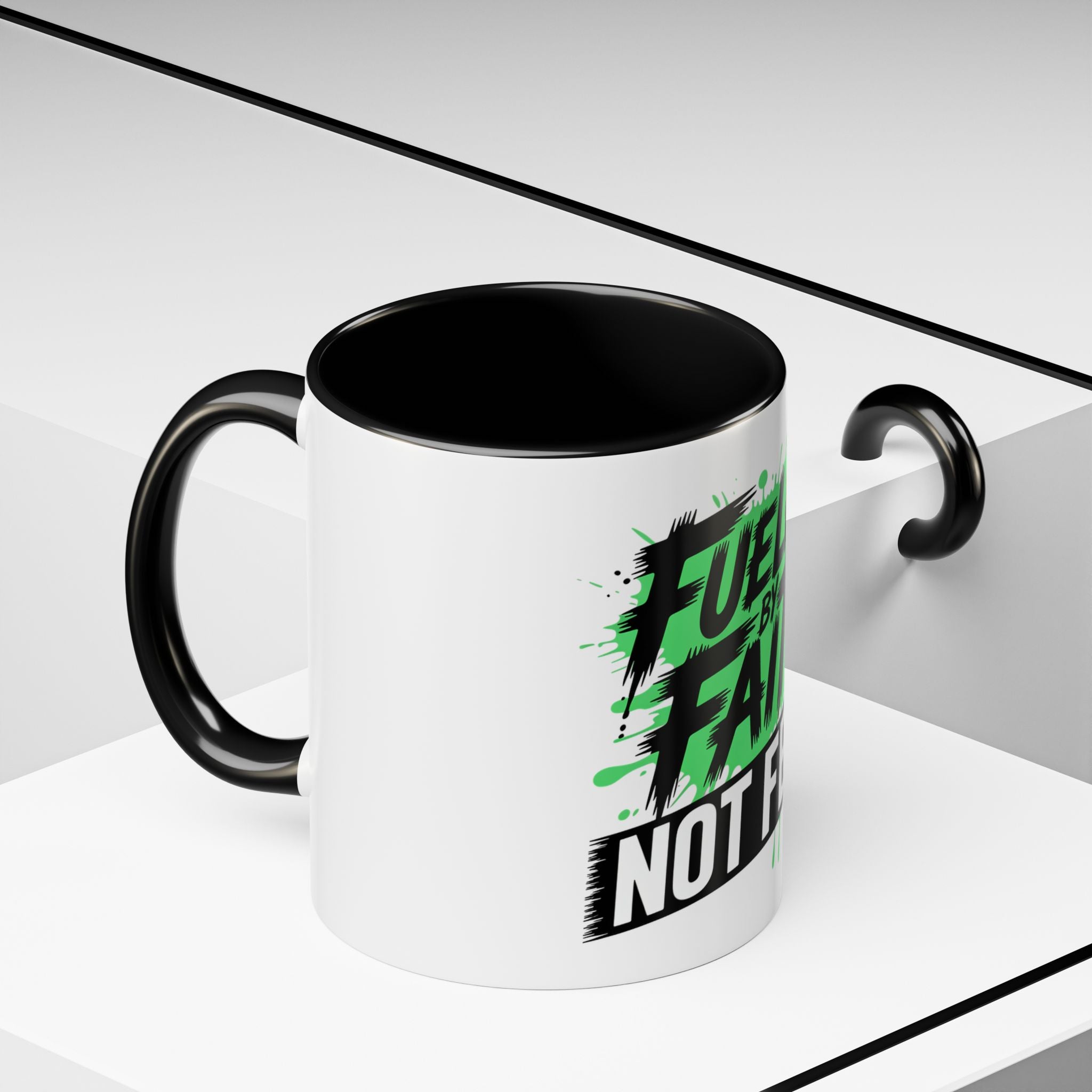 Accent Coffee Mug — "Fueled by Faith Not Fear" Inspirational Ceramic Mug (11/15 oz)