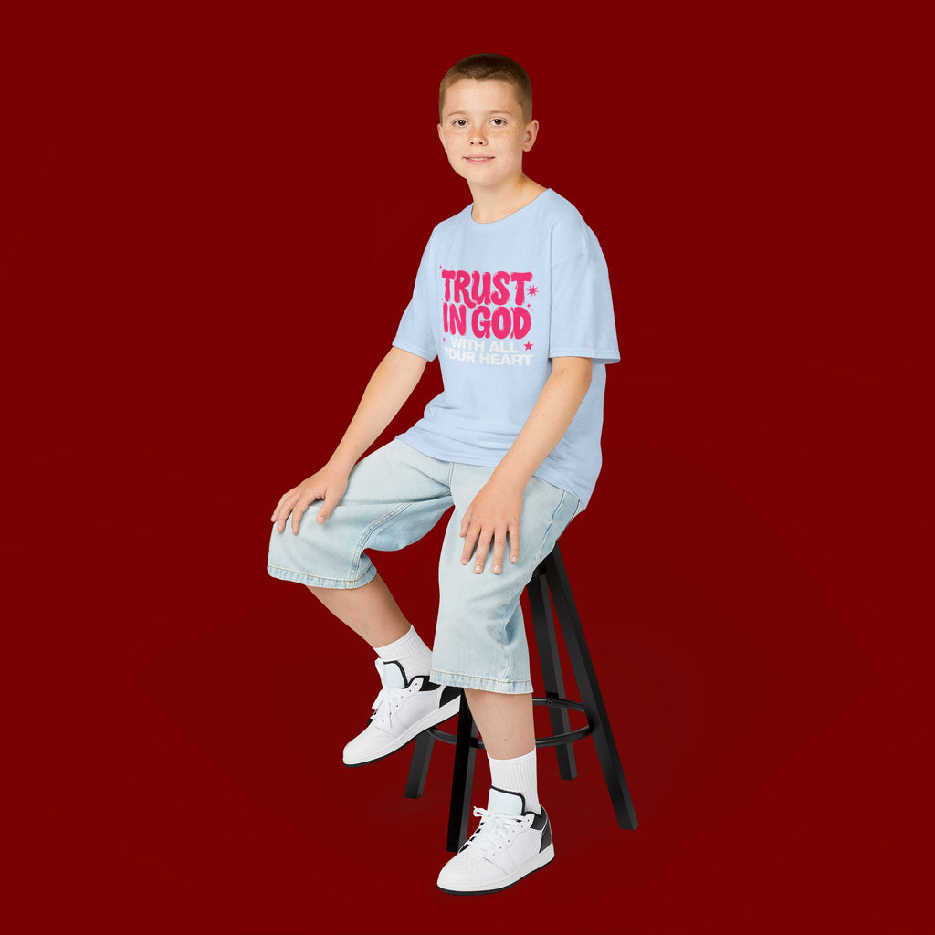 Kids Tee — "Trust in God" Pink Faith Graphic Shirt