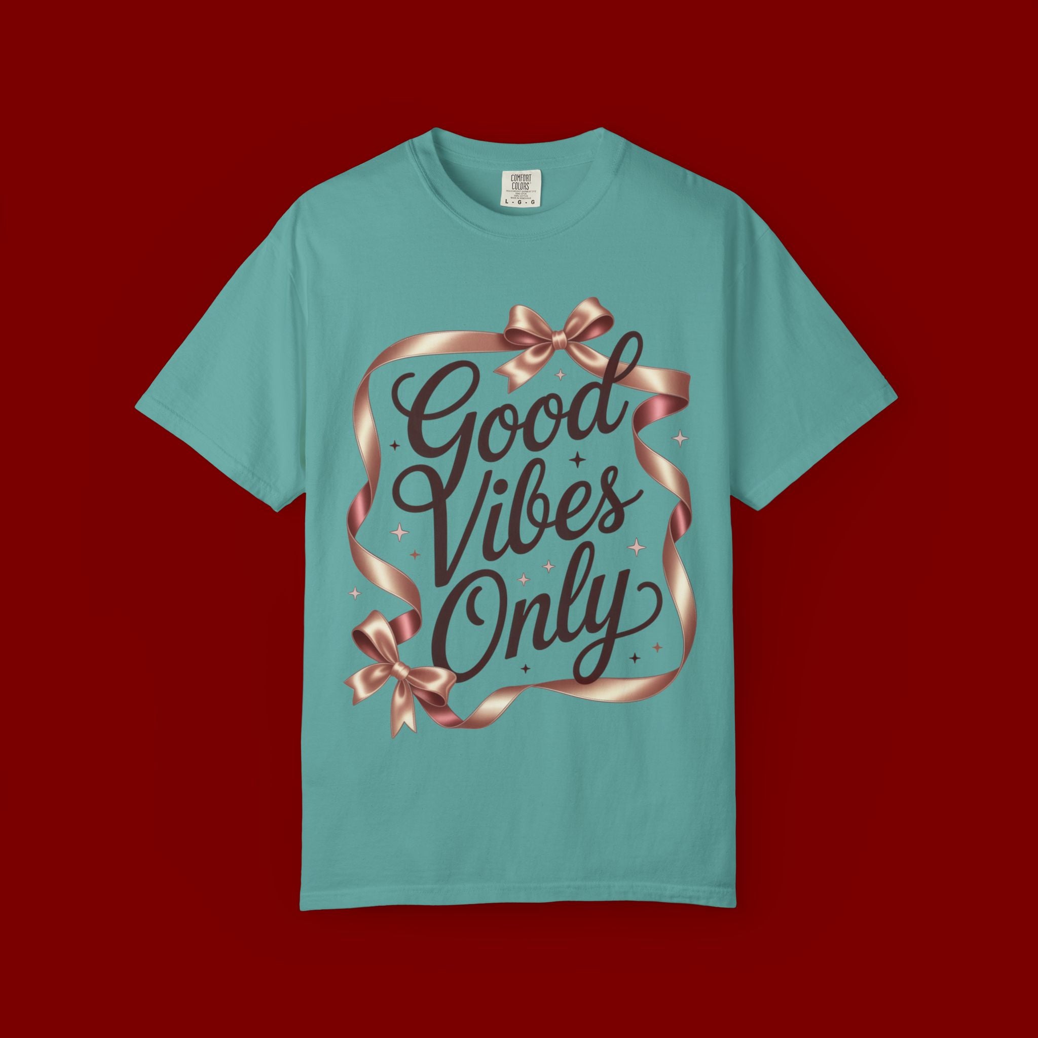 Good Vibes Only T-Shirt — Positive Message Graphic Tee with Ribbon Design