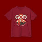 Kids Tee – 'GOD' Mountain Sunrise Faith Graphic