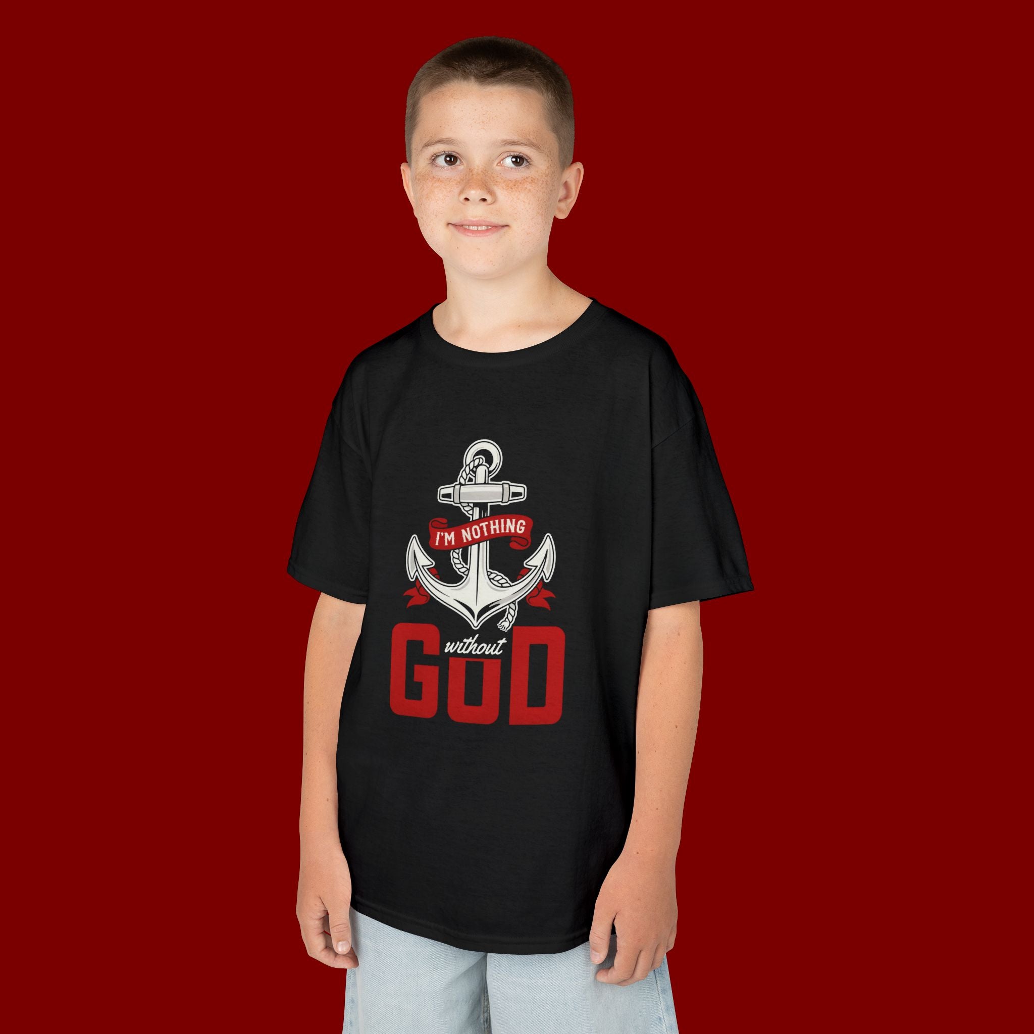Kids Anchor T‑Shirt – "I'm Nothing Without God" Christian Tee for Boys & Girls
