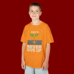 Kids Tee – "Pray & Never Give Up" Inspirational Plant Graphic