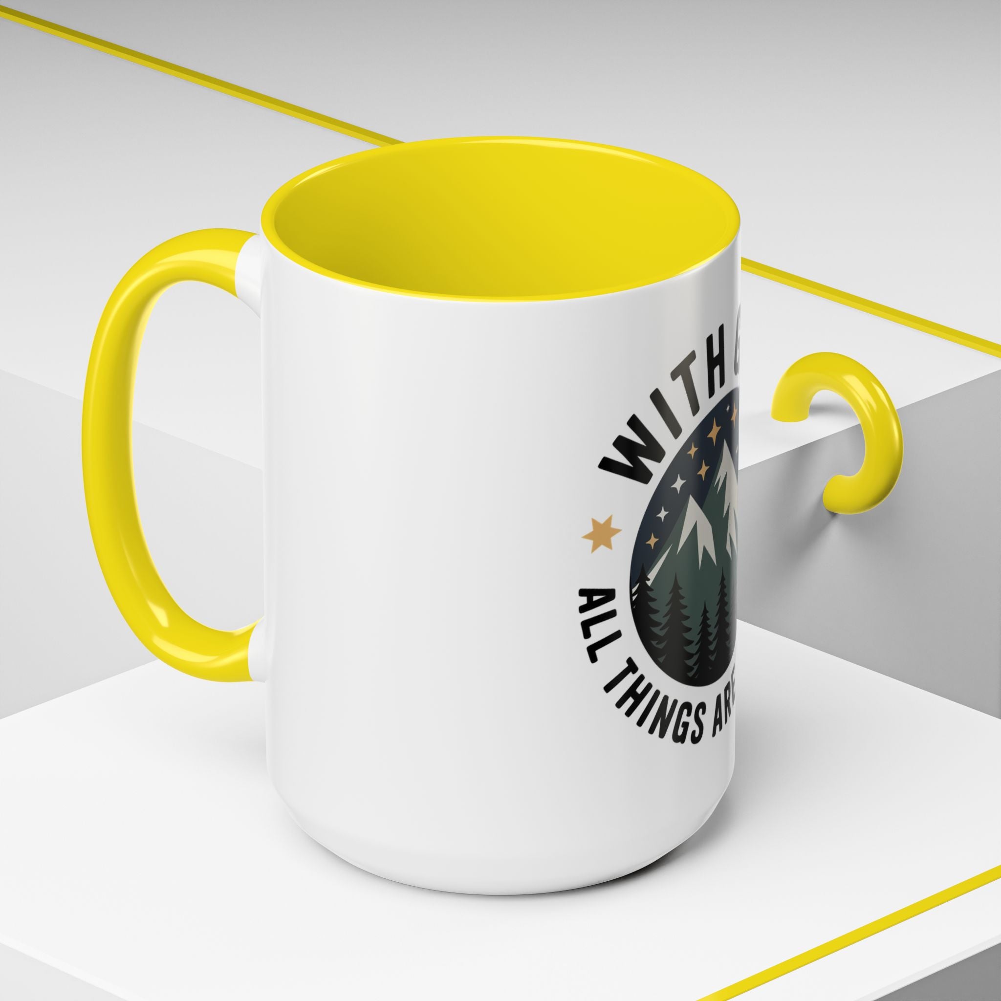 With God All Things Are Possible Accent Coffee Mug — Inspirational Faith Mountain Mug (11/15oz)