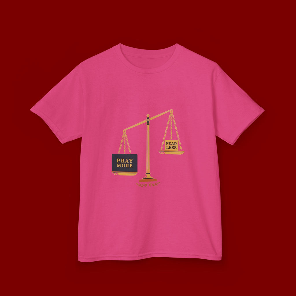Kids Tee — Scales Design with 'Pray More' & 'Fear Less' Inspirational Graphic