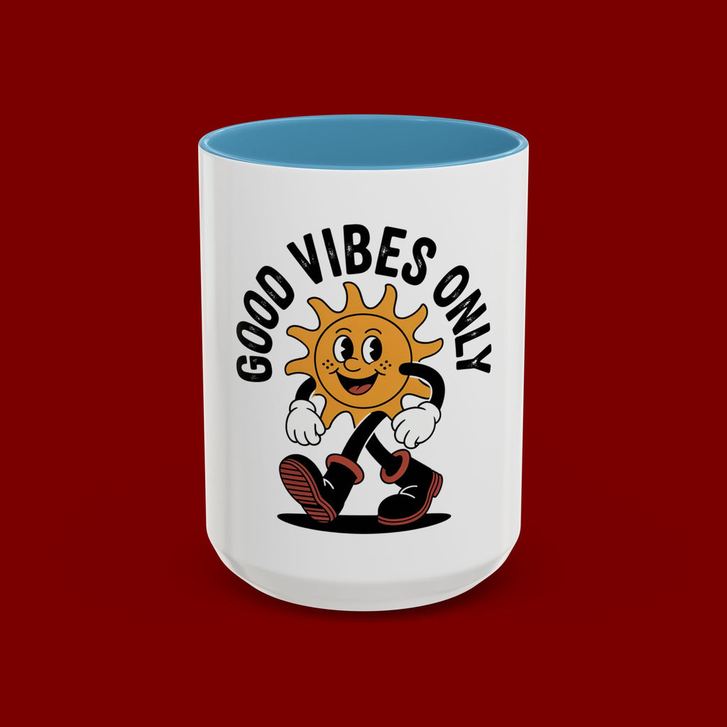 Good Vibes Only Coffee Mug - Retro Sun Cartoon Accent Mug (11/15oz)