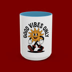 Good Vibes Only Coffee Mug - Retro Sun Cartoon Accent Mug (11/15oz)