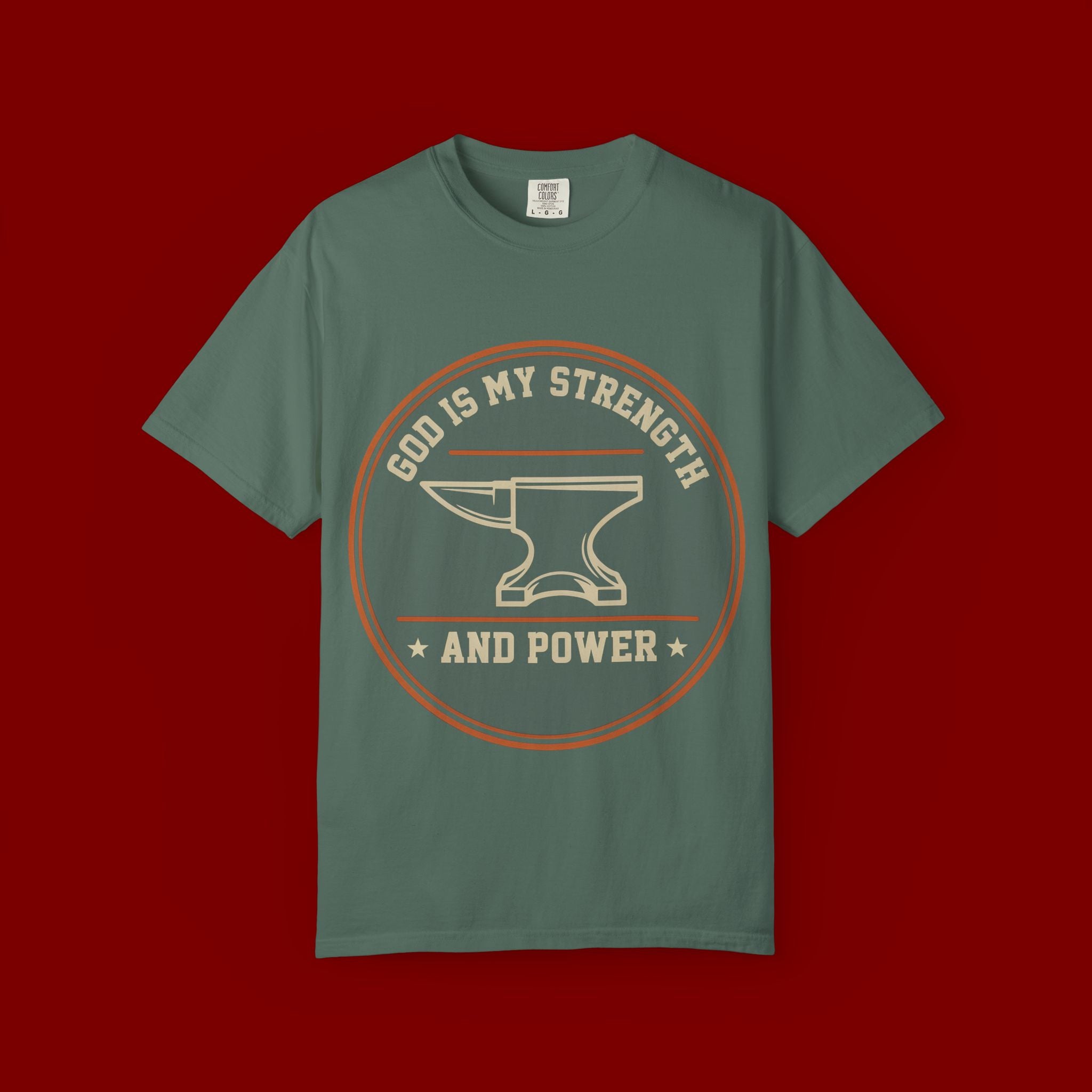 God Is My Strength T-Shirt — Christian Faith Anvil Graphic Tee
