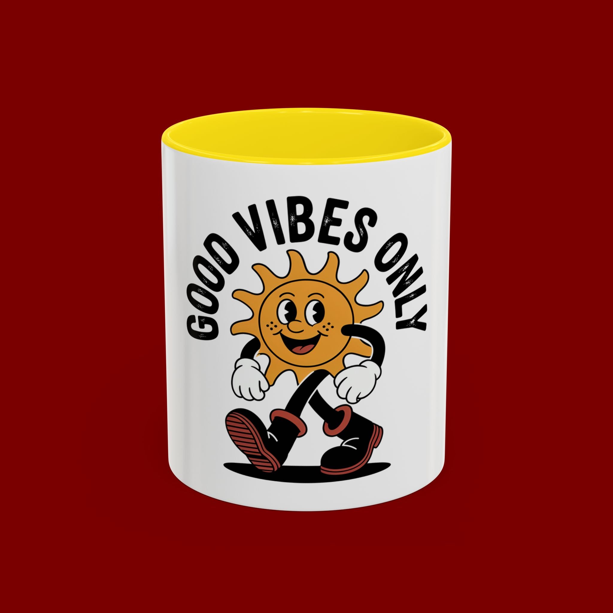 Good Vibes Only Coffee Mug - Retro Sun Cartoon Accent Mug (11/15oz)