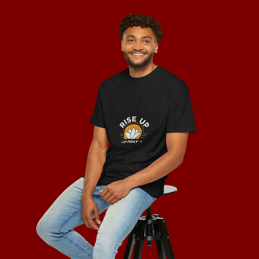 Rise Up and Pray T-Shirt — Spiritual Faith Graphic Tee with Lotus
