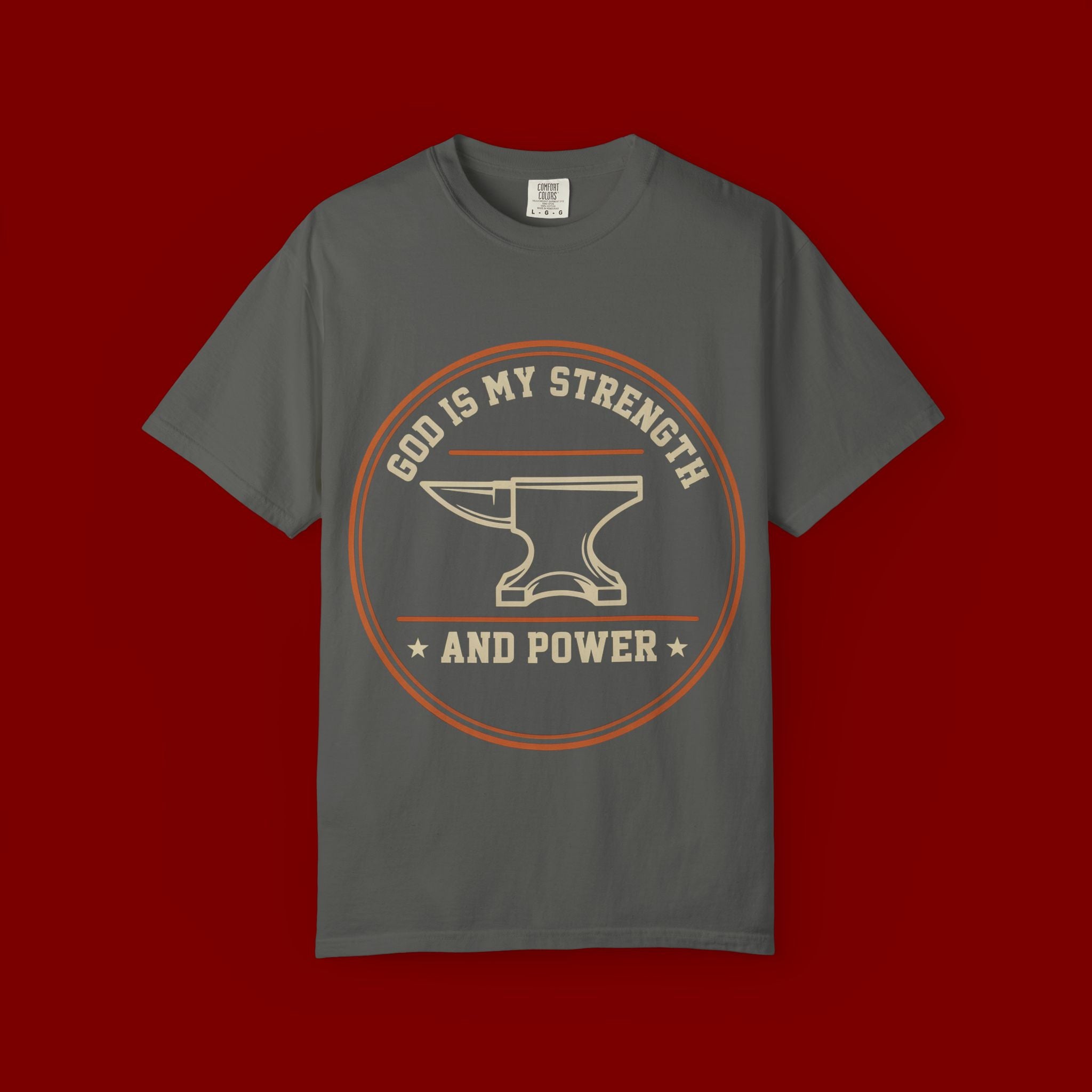 God Is My Strength T-Shirt — Christian Faith Anvil Graphic Tee