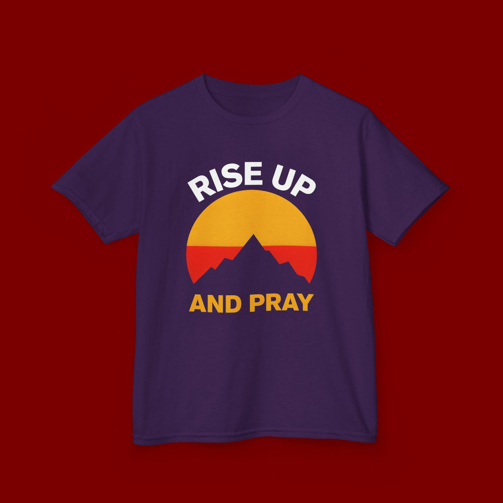Kids Tee — "Rise Up and Pray" Mountain Sunrise Faith T‑Shirt