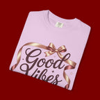 Good Vibes Only T-Shirt — Positive Message Graphic Tee with Ribbon Design