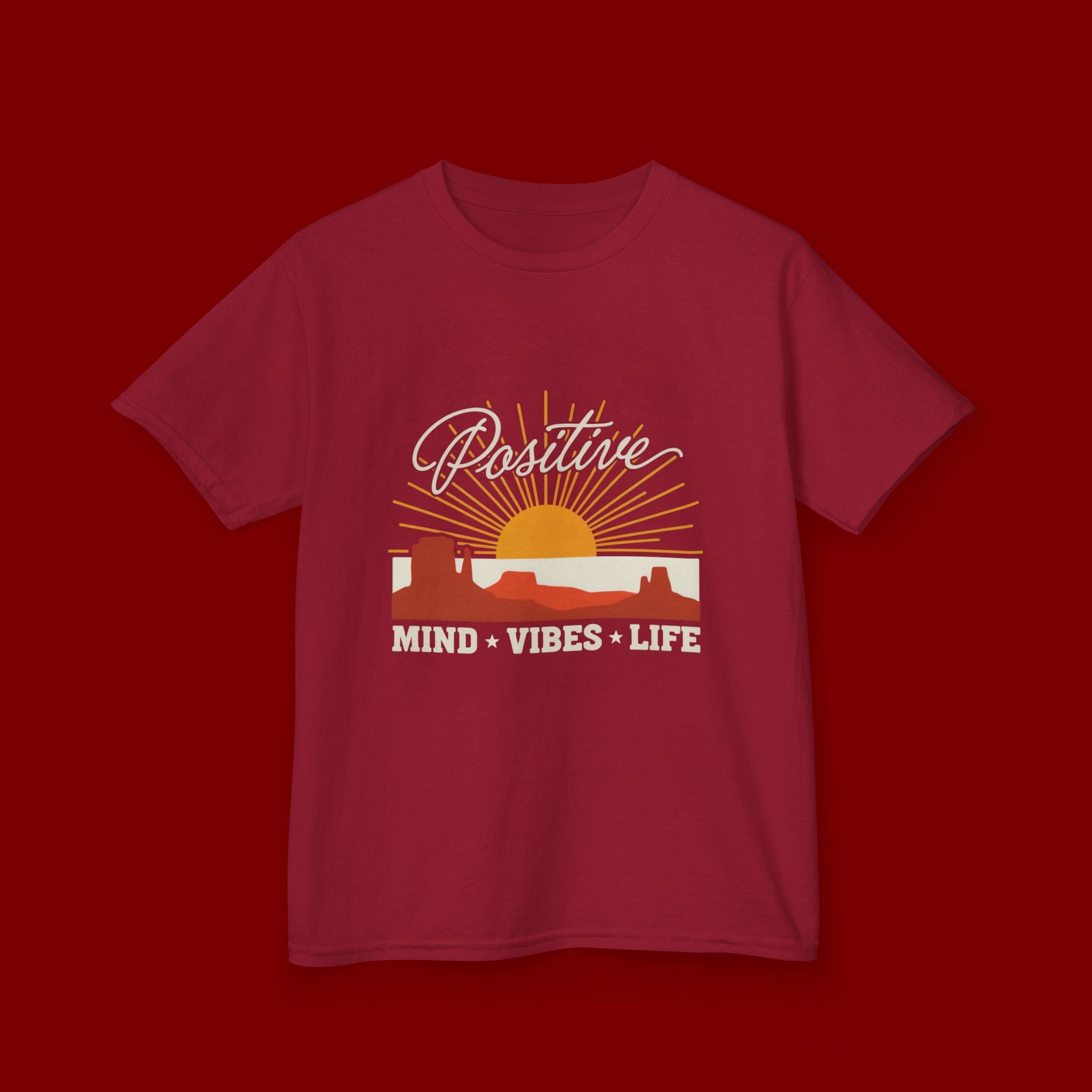 Kids T-Shirt - "Positive" Retro Sunrise Tee (Mind • Vibes • Life)