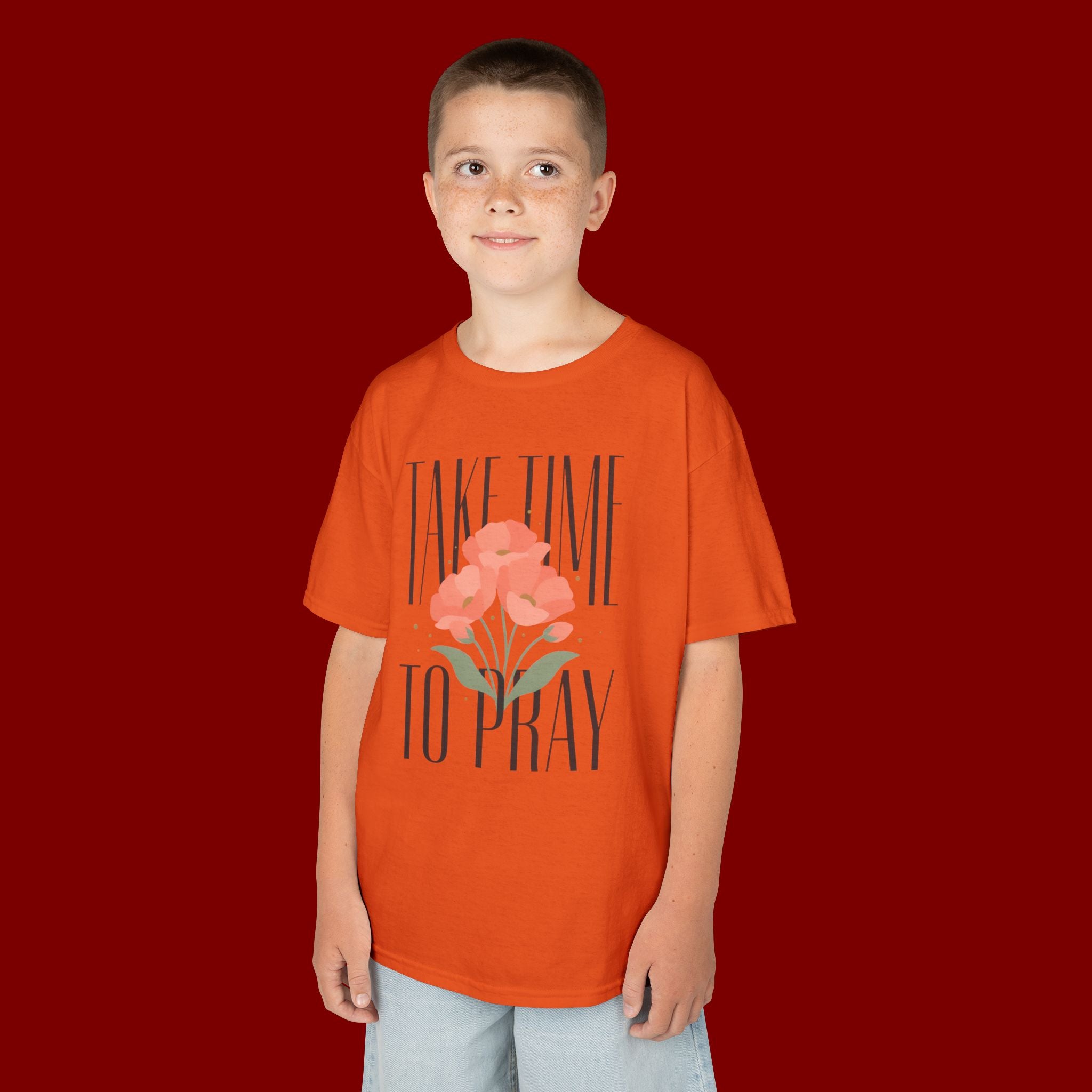 Kids Tee — "Take Time to Pray" Floral Christian Shirt