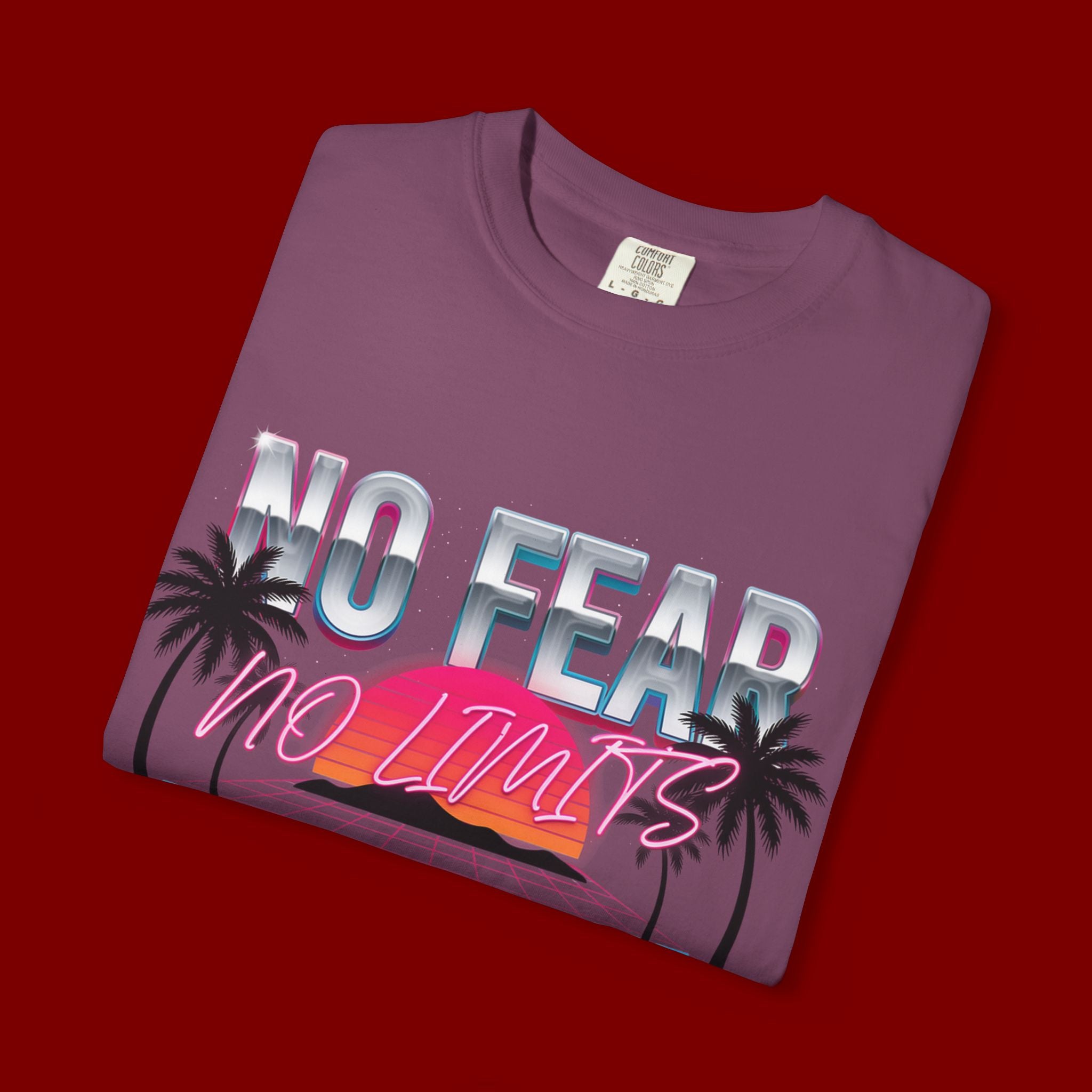 No Fear, No Excuses T-Shirt — Retro Sunset Palm Graphic Tee