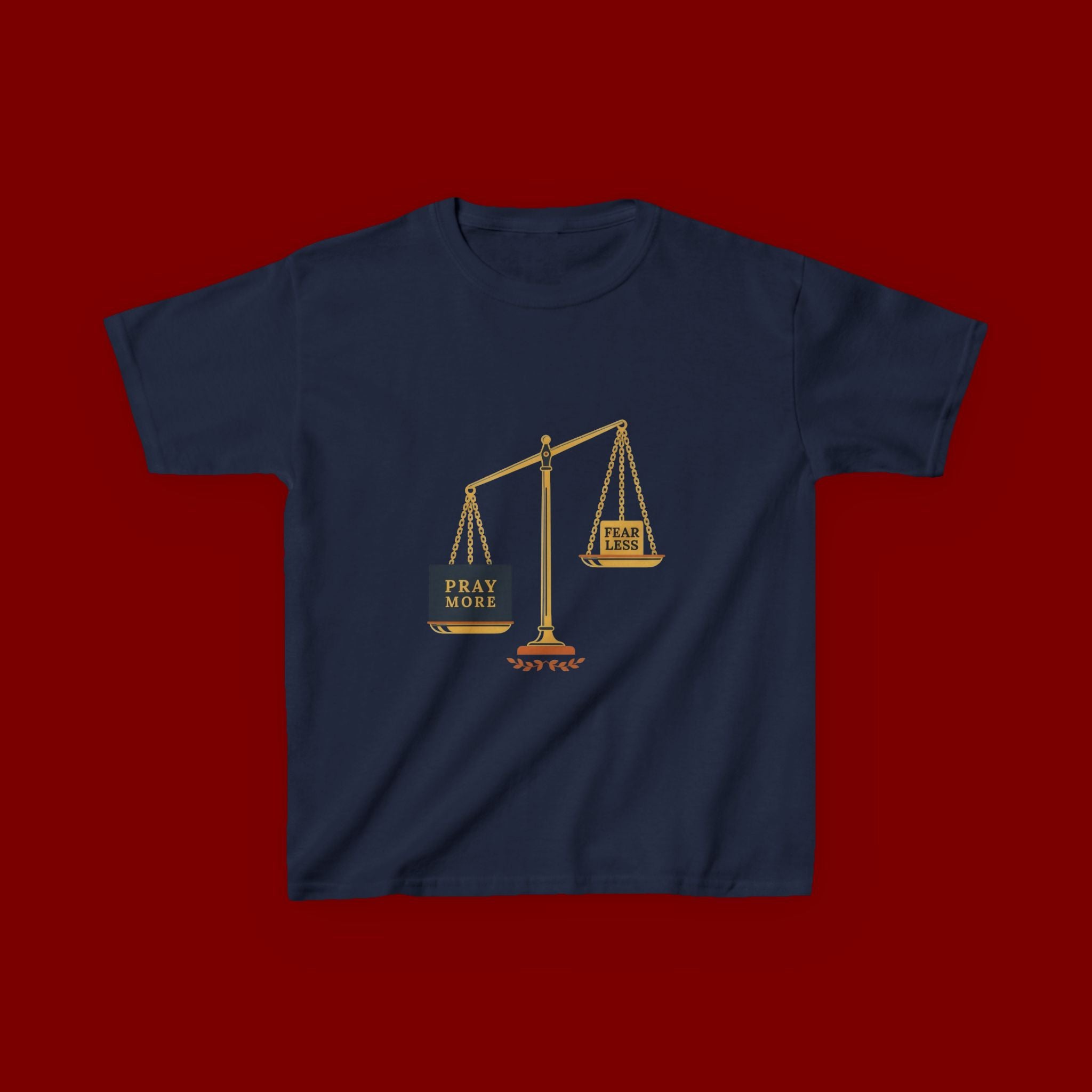 Kids Tee — Scales Design with 'Pray More' & 'Fear Less' Inspirational Graphic