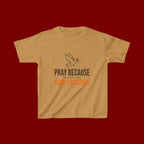 Kids T-Shirt — "Pray Because God Listens" Christian Faith Tee with Dove Graphic