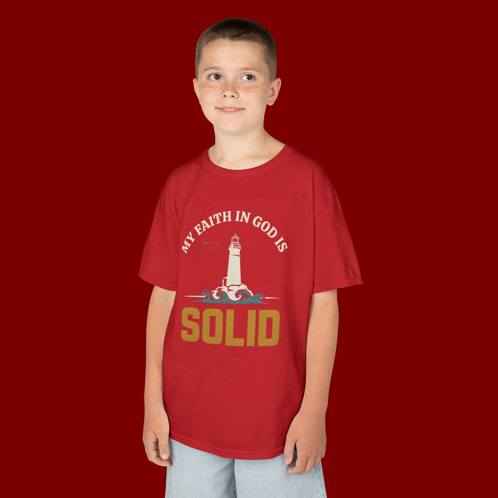 Kids T-Shirt — “My Faith in God is Solid” Lighthouse Christian Tee