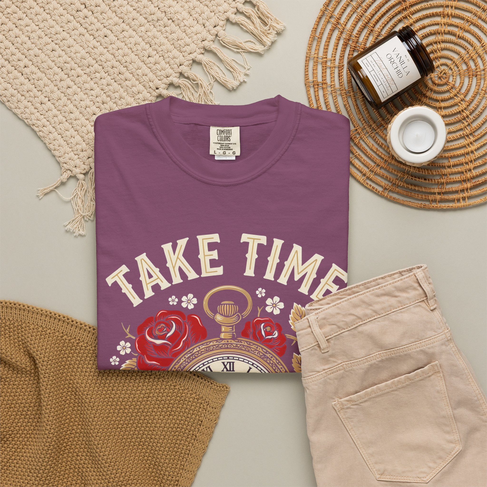 Take Time to Pray Pocket Watch T-Shirt — Faith-Based Floral Christian Tee