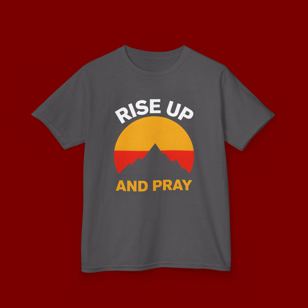 Kids Tee — "Rise Up and Pray" Mountain Sunrise Faith T‑Shirt