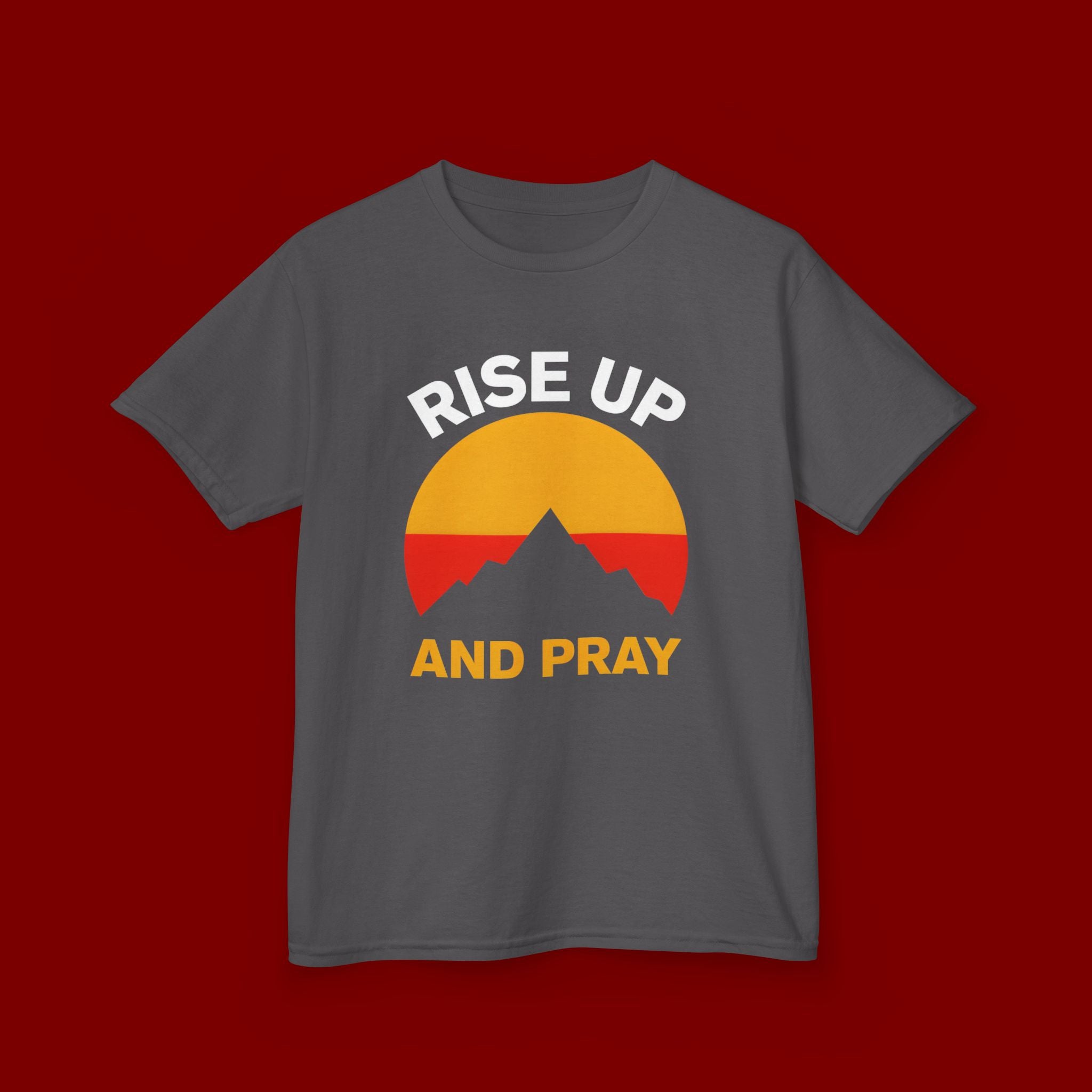 Kids Tee — "Rise Up and Pray" Mountain Sunrise Faith T‑Shirt
