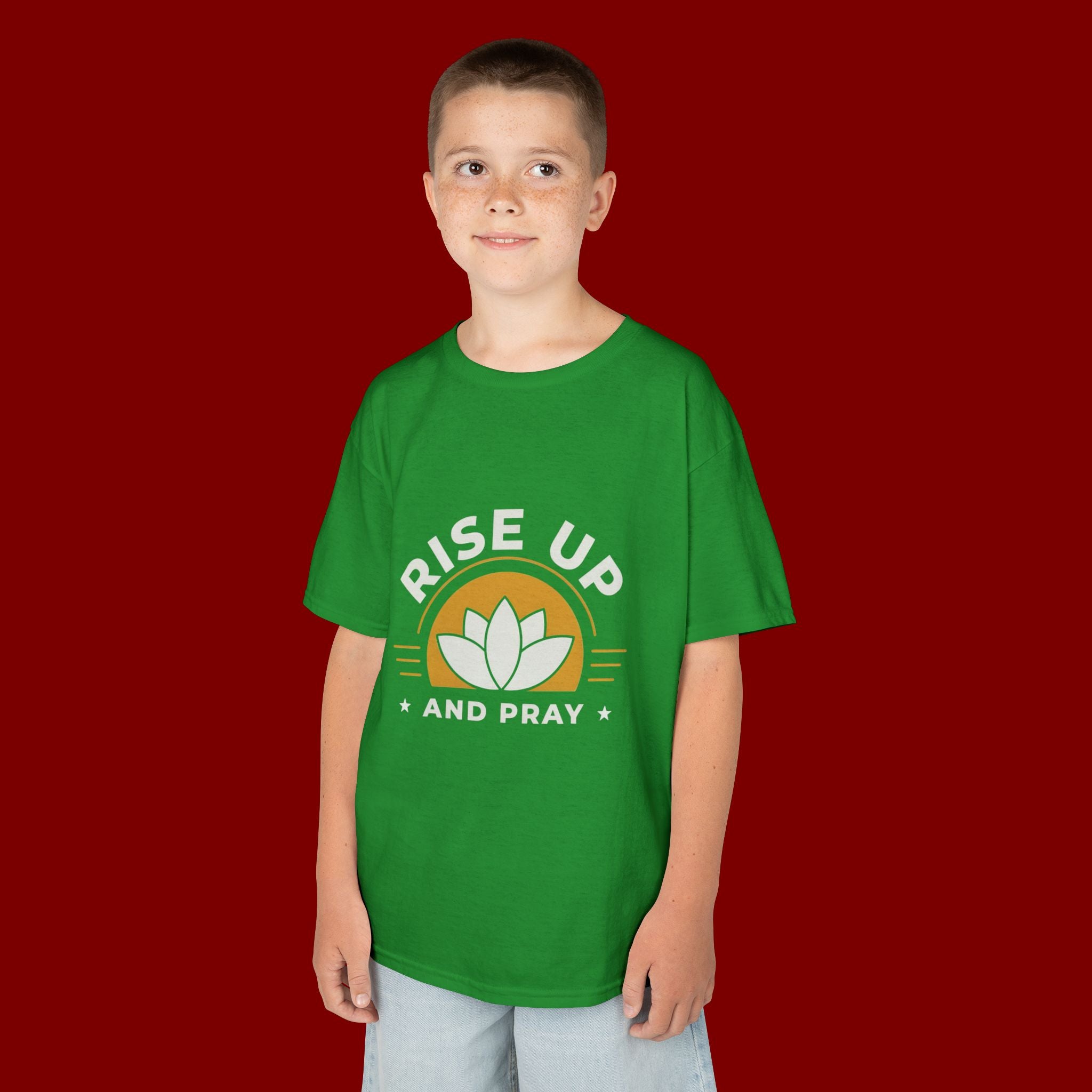 Kids T-Shirt - "Rise Up and Pray" Inspirational Christian Tee for Children