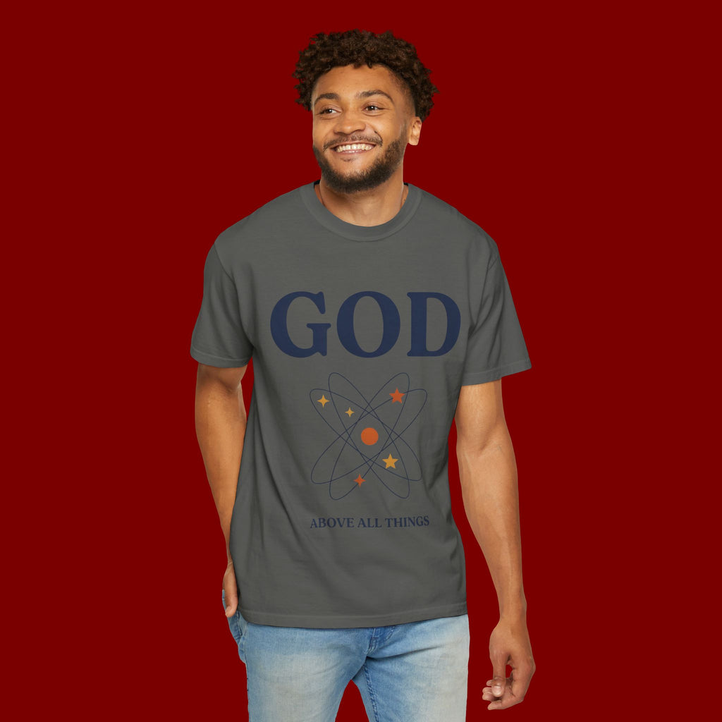 God Above All Things T-Shirt — Faith Graphic Tee with Cosmic Design
