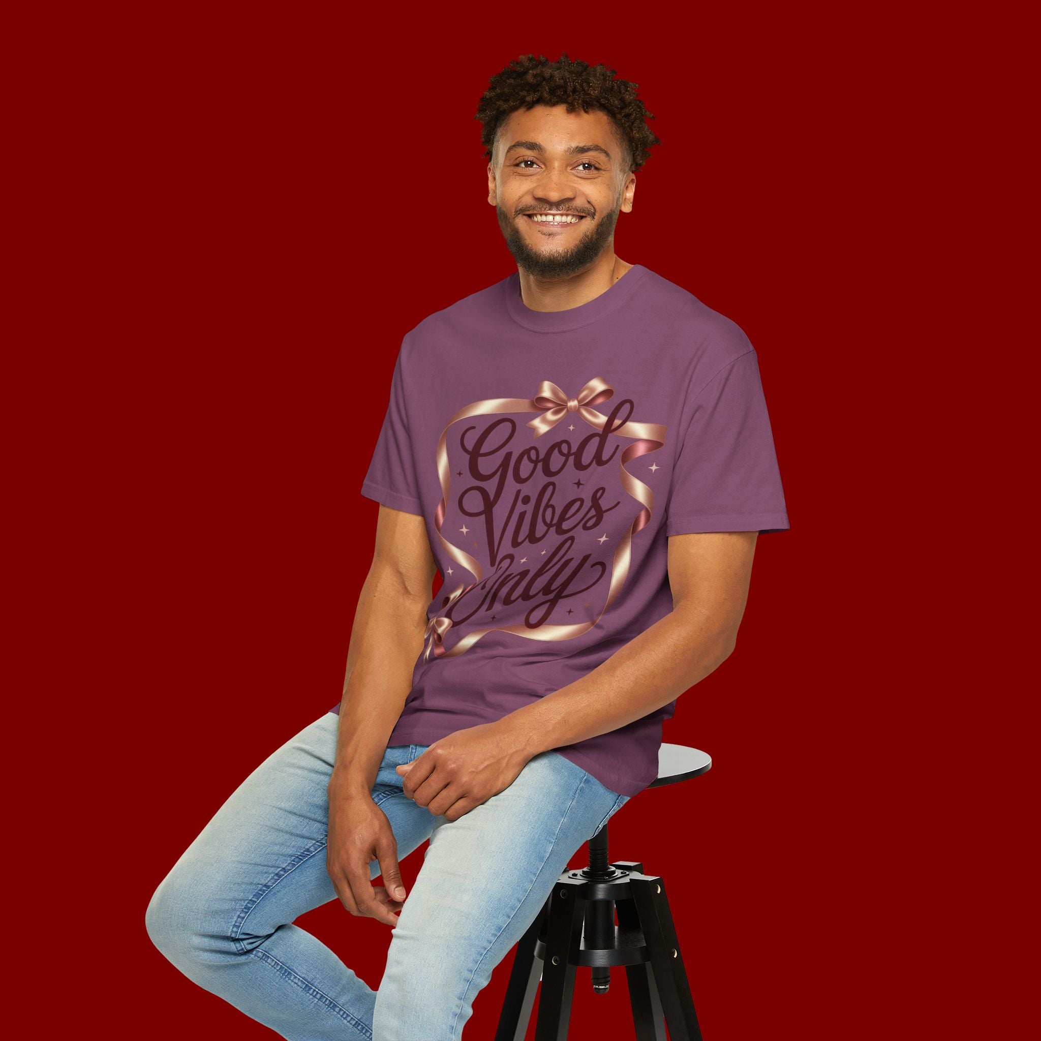 Good Vibes Only T-Shirt — Positive Message Graphic Tee with Ribbon Design