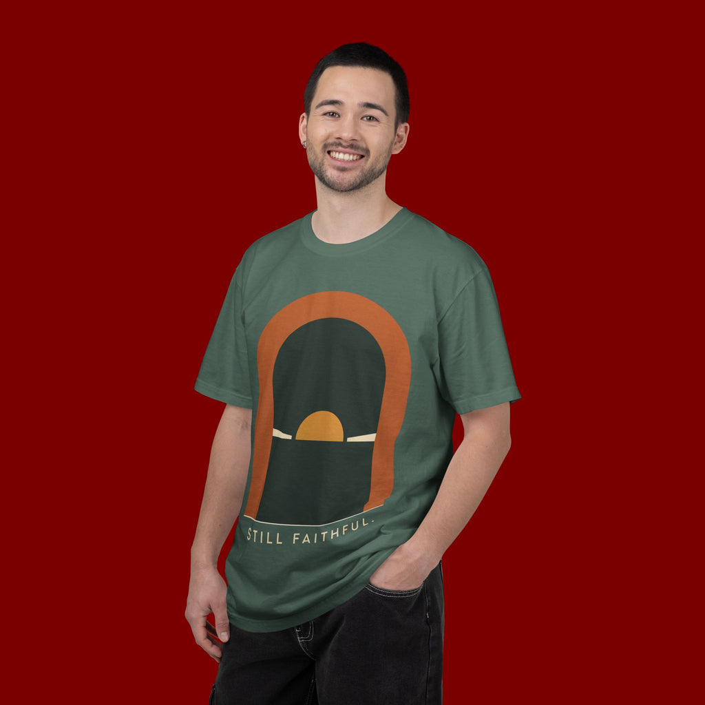 Still Faithful Sunset T-Shirt — Minimal Christian Graphic Tee