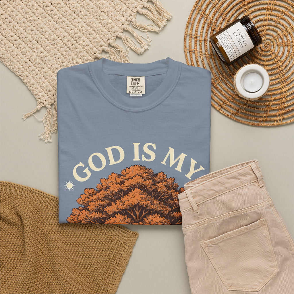 God Is My Strength Tree T-Shirt — Faith-Based Inspirational Tee