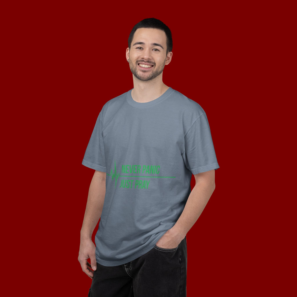 Prayer Tee — "Never Panic Just Pray" Graphic T-Shirt