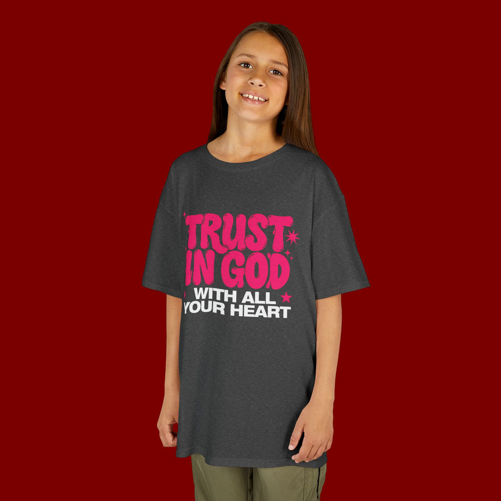 Kids Tee — "Trust in God" Pink Faith Graphic Shirt