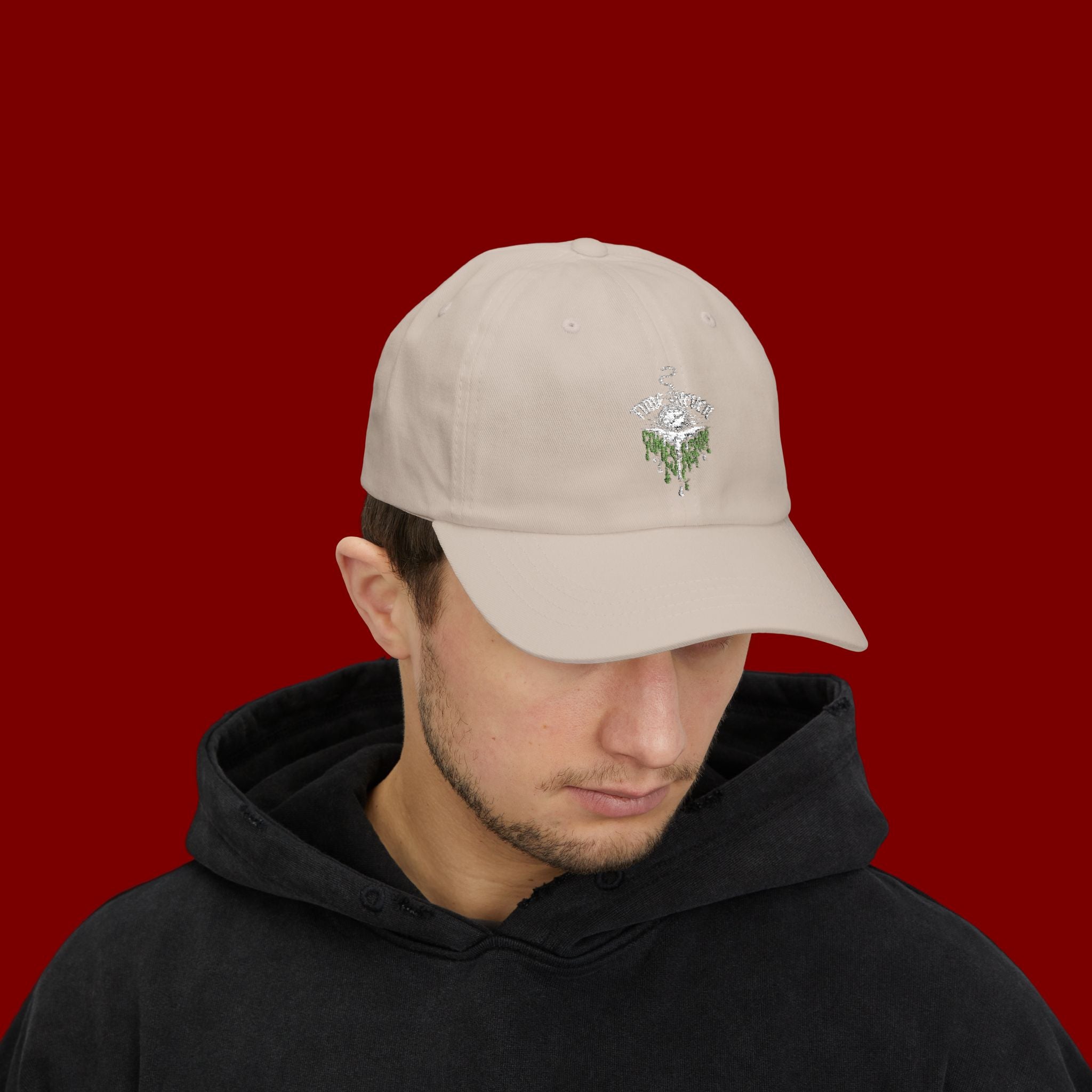Dad Cap — Minimal Green Plant Drip Embroidered Hat