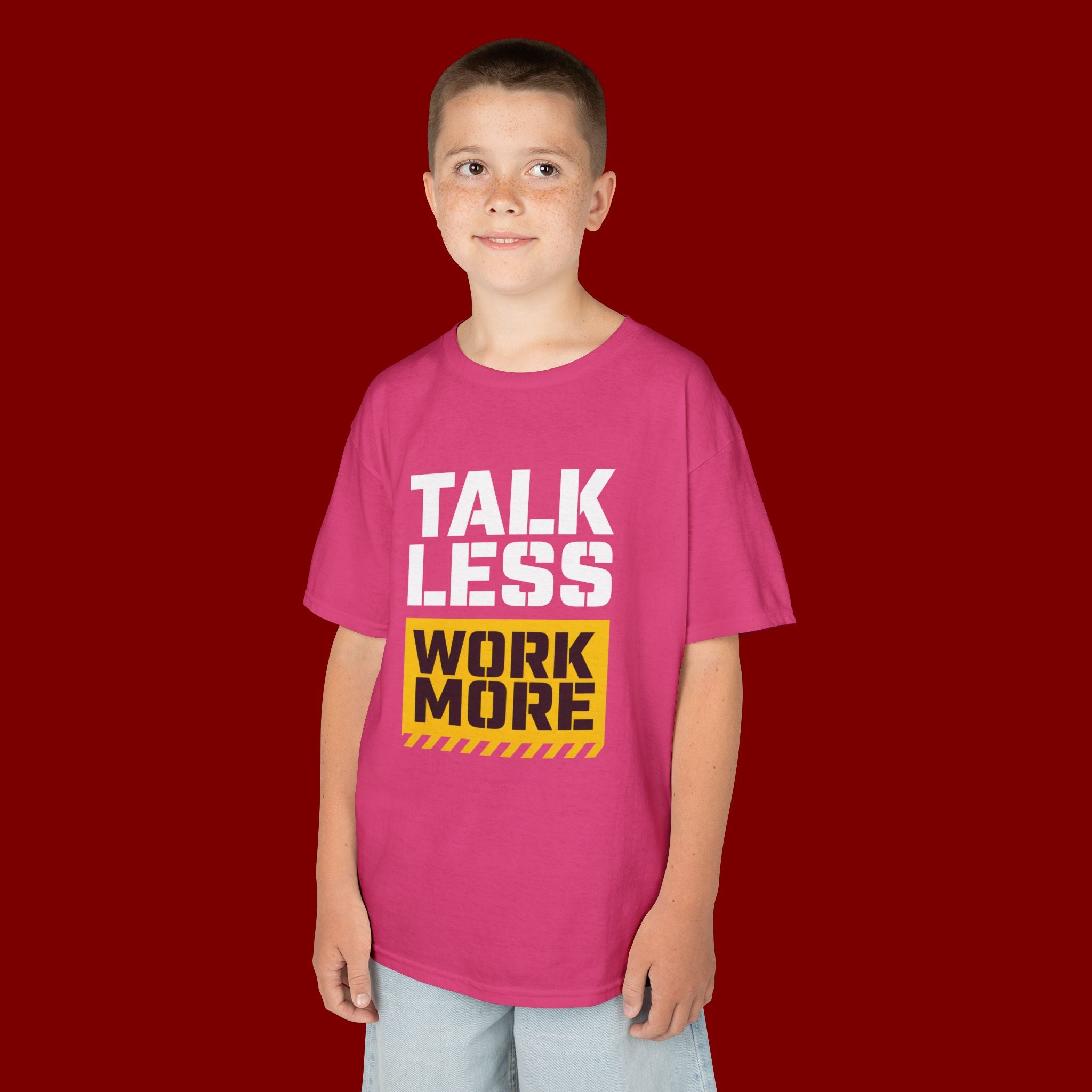 Kids T-Shirt — "Talk Less Work More" Bold Motivational Tee