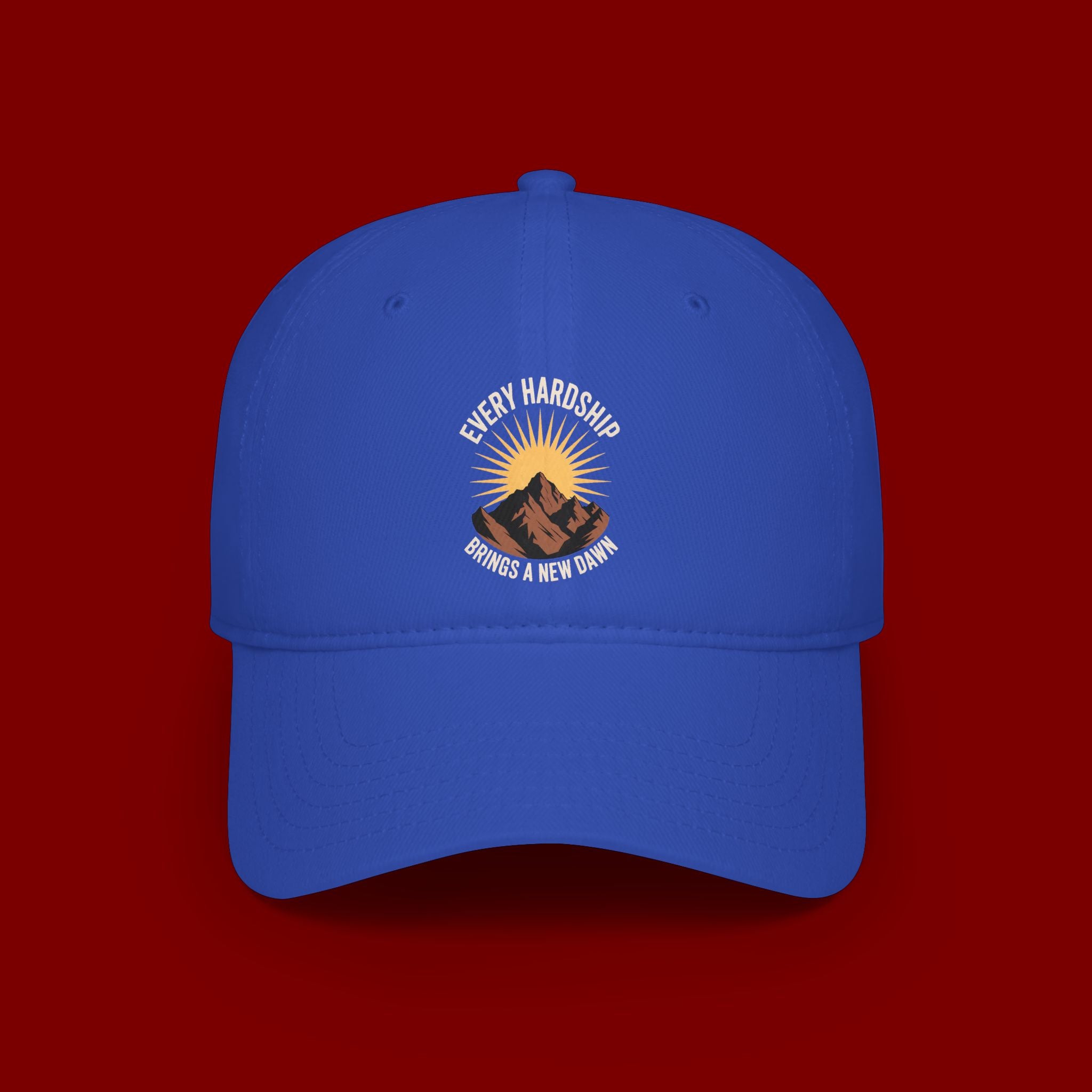 Low Profile Baseball Cap — 'Every Hardship Brings a New Dawn' Sunrise Mountain Embroidered Hat