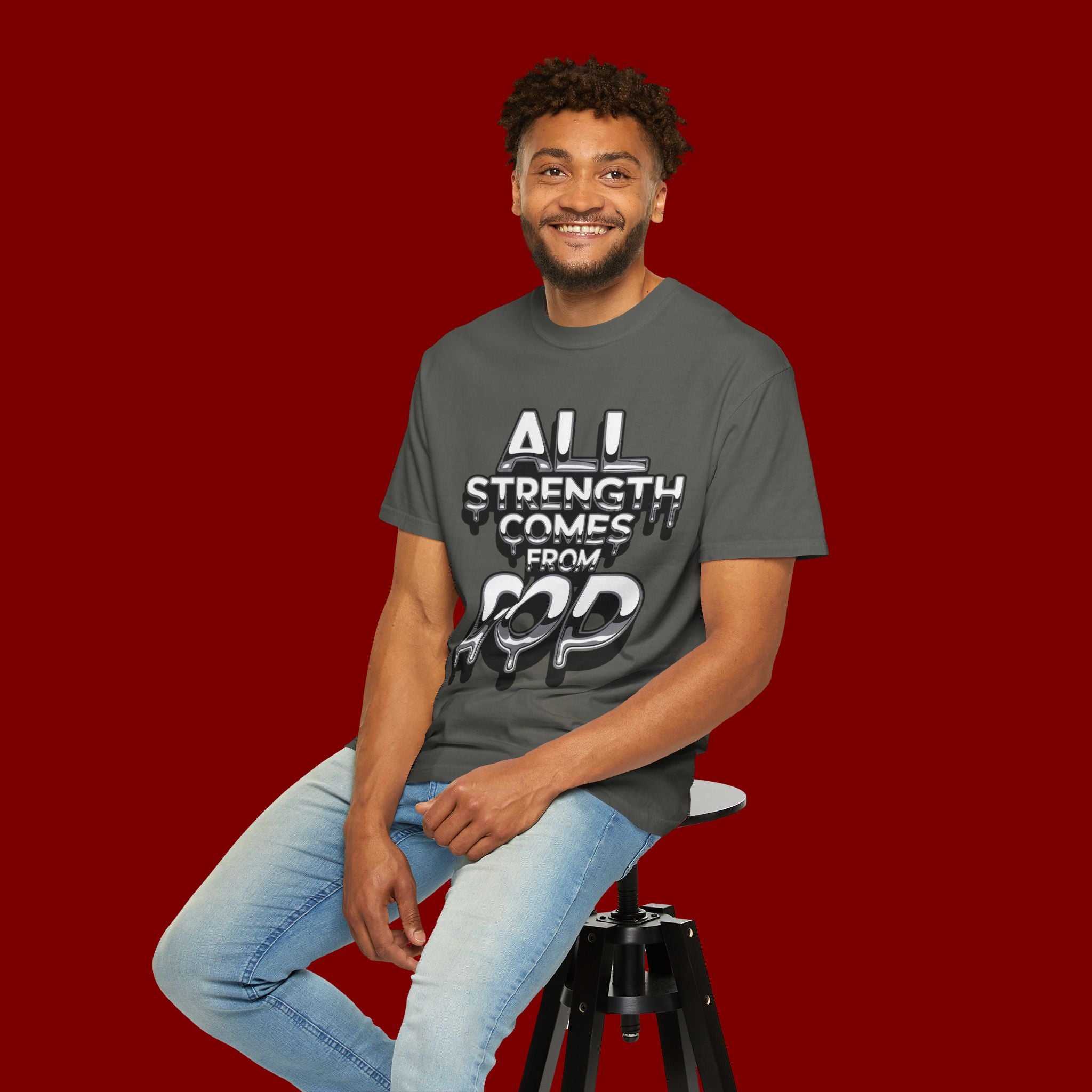 All Strength Comes From God T-Shirt — Christian Faith Graphic Tee