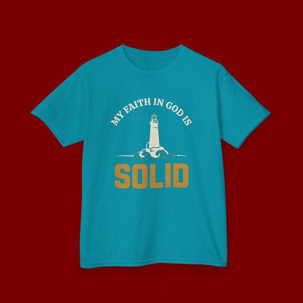 Kids T-Shirt — “My Faith in God is Solid” Lighthouse Christian Tee