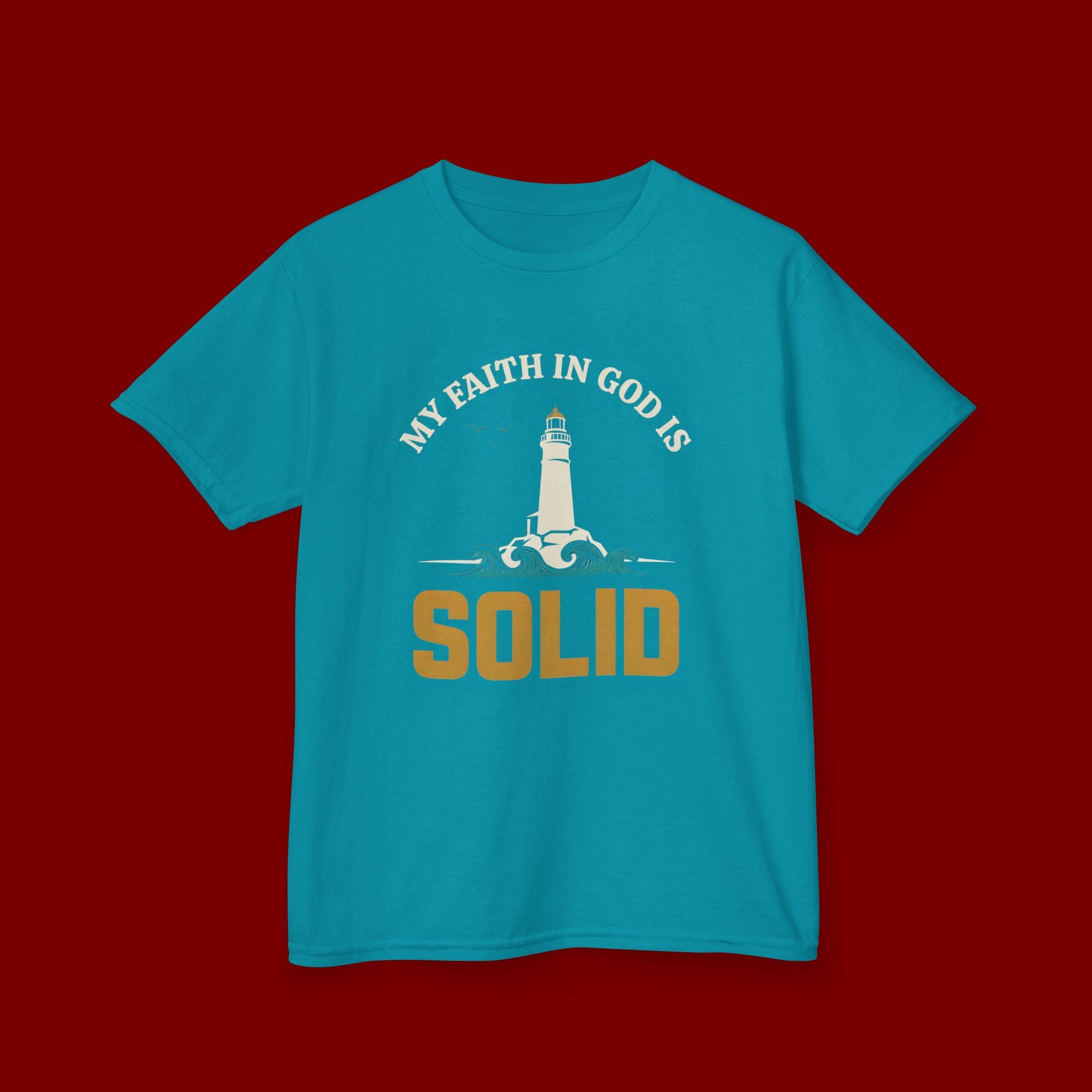 Kids T-Shirt — “My Faith in God is Solid” Lighthouse Christian Tee