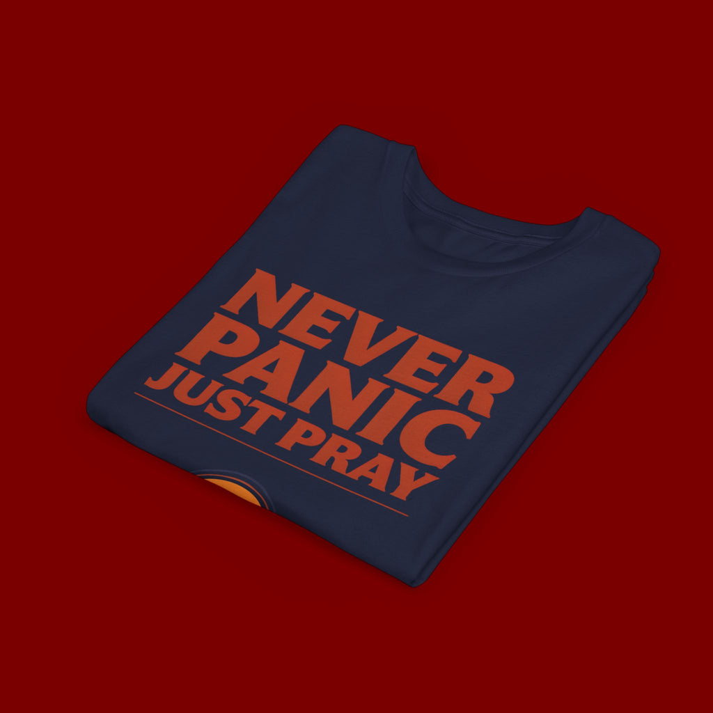 Youth Tee — "Never Panic Just Pray" Retro Sunset Kids T-Shirt