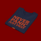 Youth Tee — "Never Panic Just Pray" Retro Sunset Kids T-Shirt