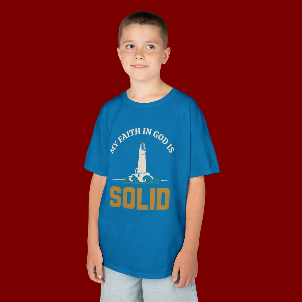 Kids T-Shirt — “My Faith in God is Solid” Lighthouse Christian Tee