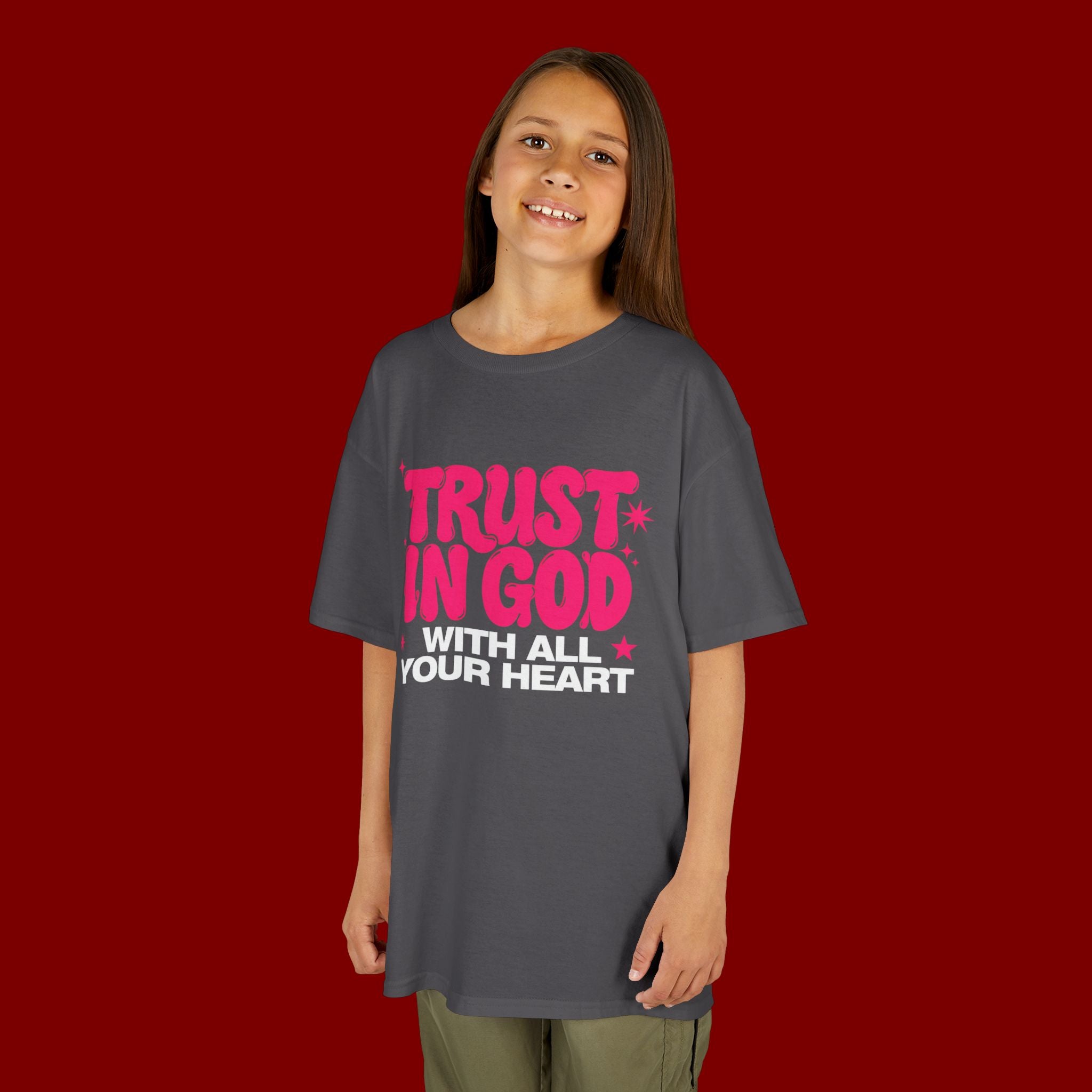 Kids Tee — "Trust in God" Pink Faith Graphic Shirt
