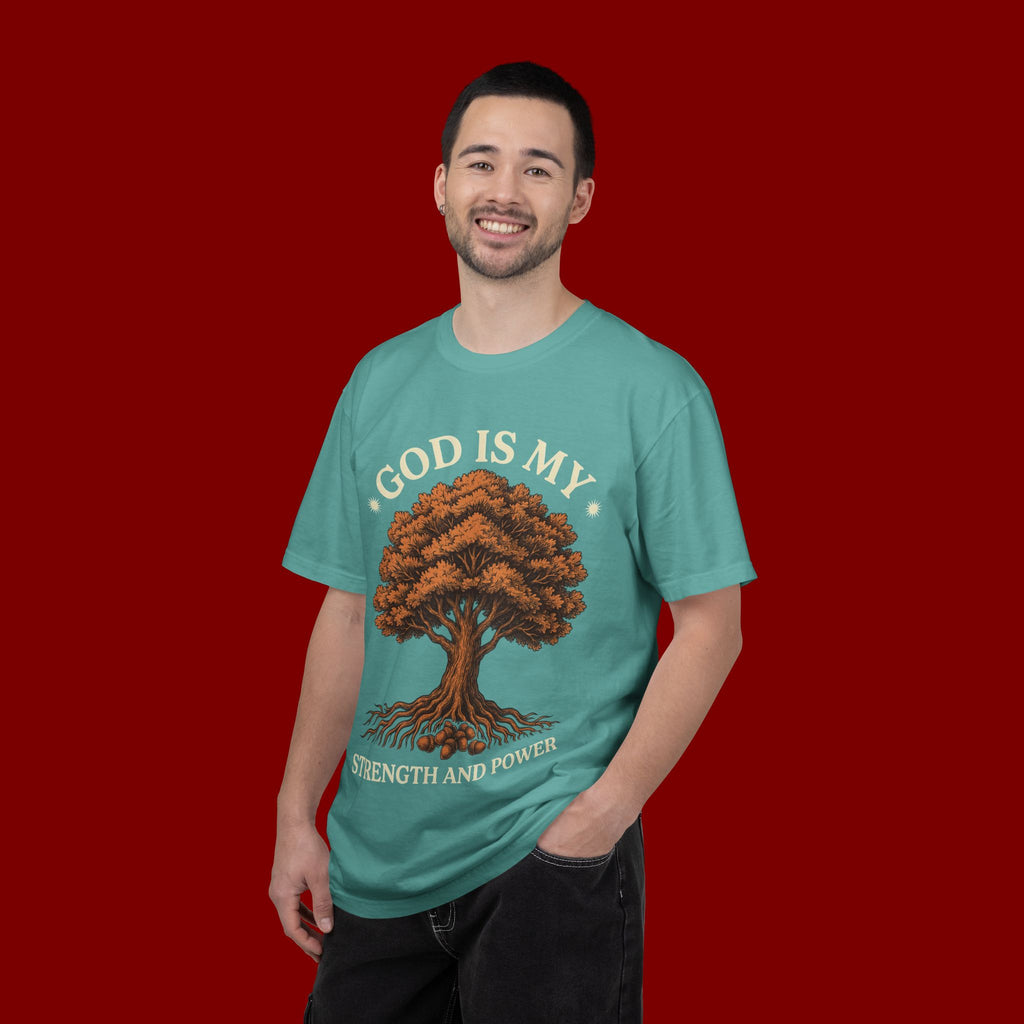 God Is My Strength Tree T-Shirt — Faith-Based Inspirational Tee