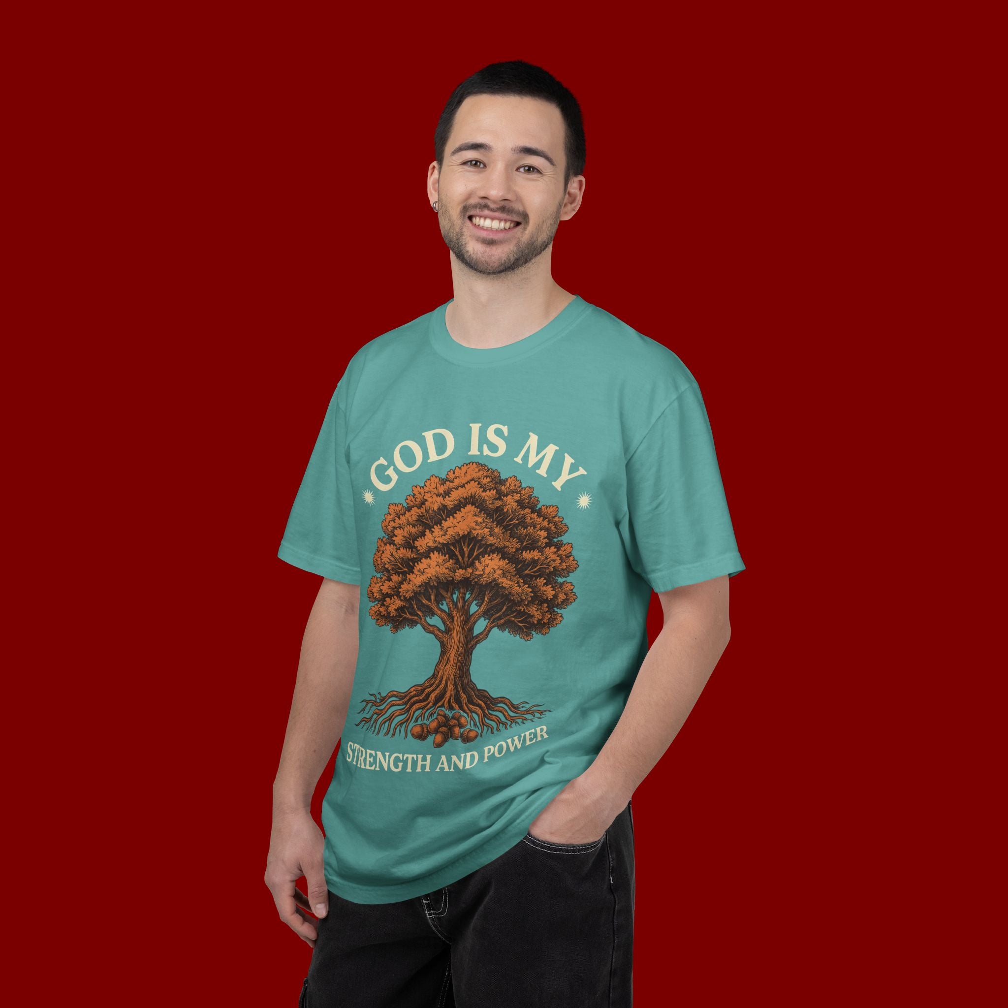 God Is My Strength Tree T-Shirt — Faith-Based Inspirational Tee