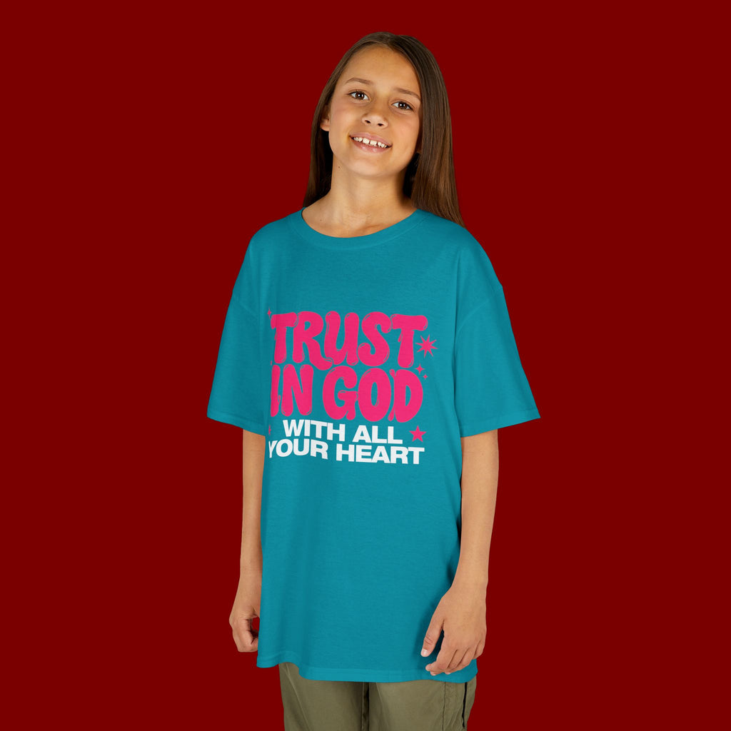Kids Tee — "Trust in God" Pink Faith Graphic Shirt