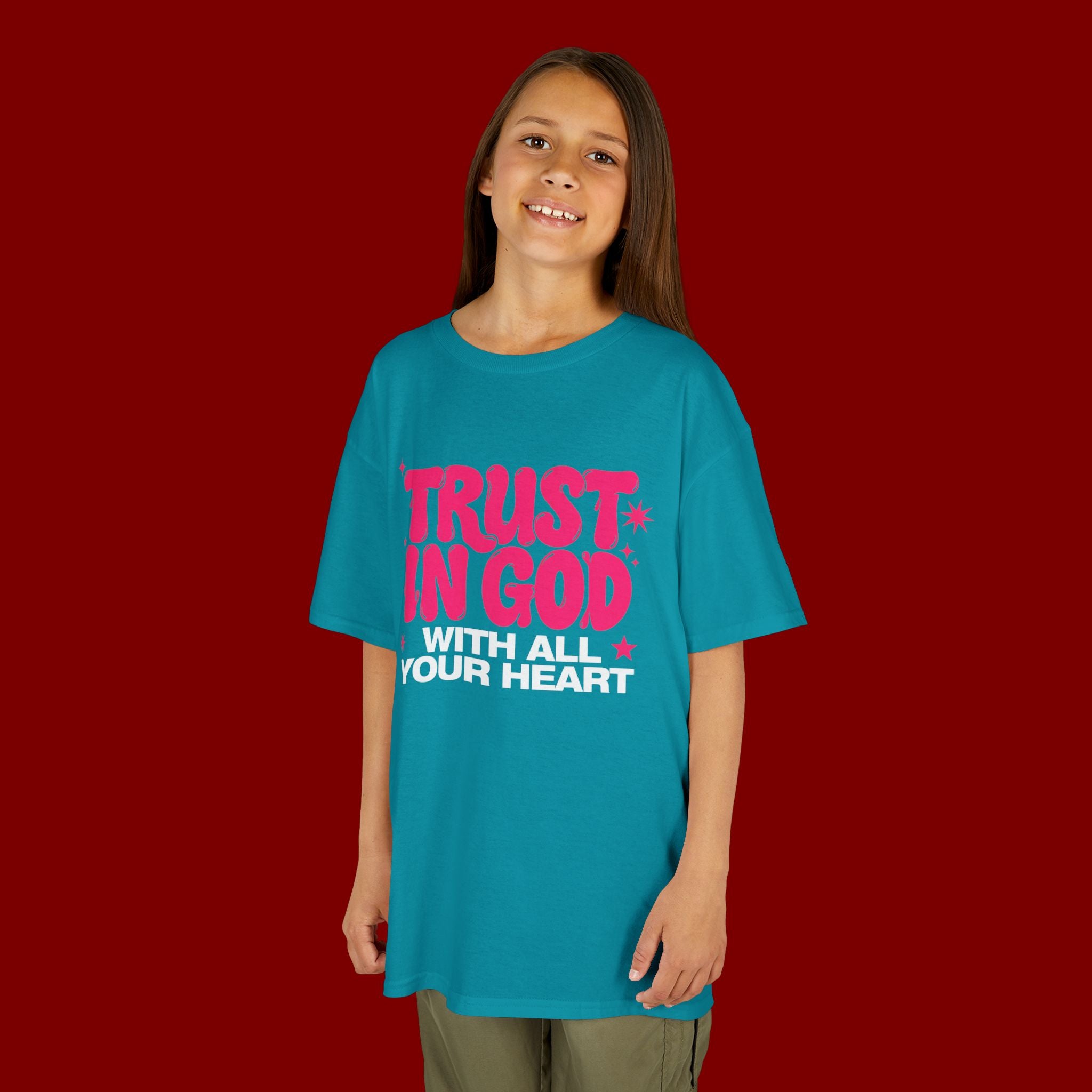 Kids Tee — "Trust in God" Pink Faith Graphic Shirt